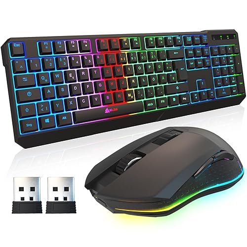 KLIM Blaze & Chroma - NEU 2024 - Tastatur Maus Set Kabellos QWERTZ- Flach, Ergonomisch - Maustastatur für PC, Mac, PS4 PS5 - Eingebauter, langlebiger Akku von KLIM