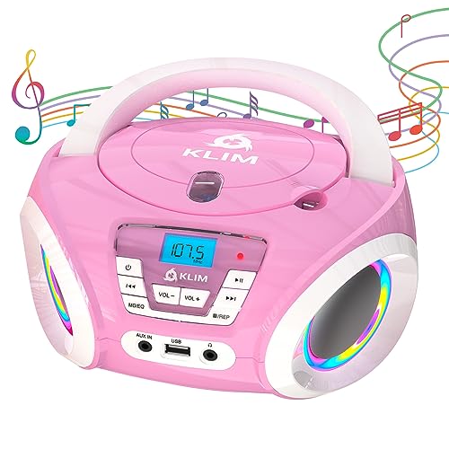 KLIM Candy Kids CD Player für Kinder - NEU 2024 - UKW-Radio - Inklusive Batterien - Rosa - Boombox tragbar - mit Lautsprechern, Kleinkinder (Pink) von KLIM