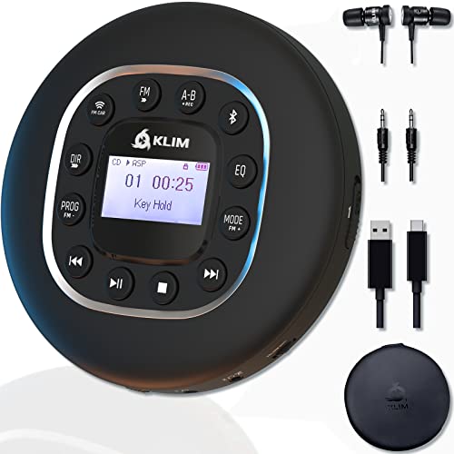 KLIM Journey Tragbarer CD-Player Walkman mit langlebigem Akku + Mit Kopfhörern + Radio FM + FM-Transmitter, Bluetooth + Ideal für Autos (Generalüberholt) von KLIM