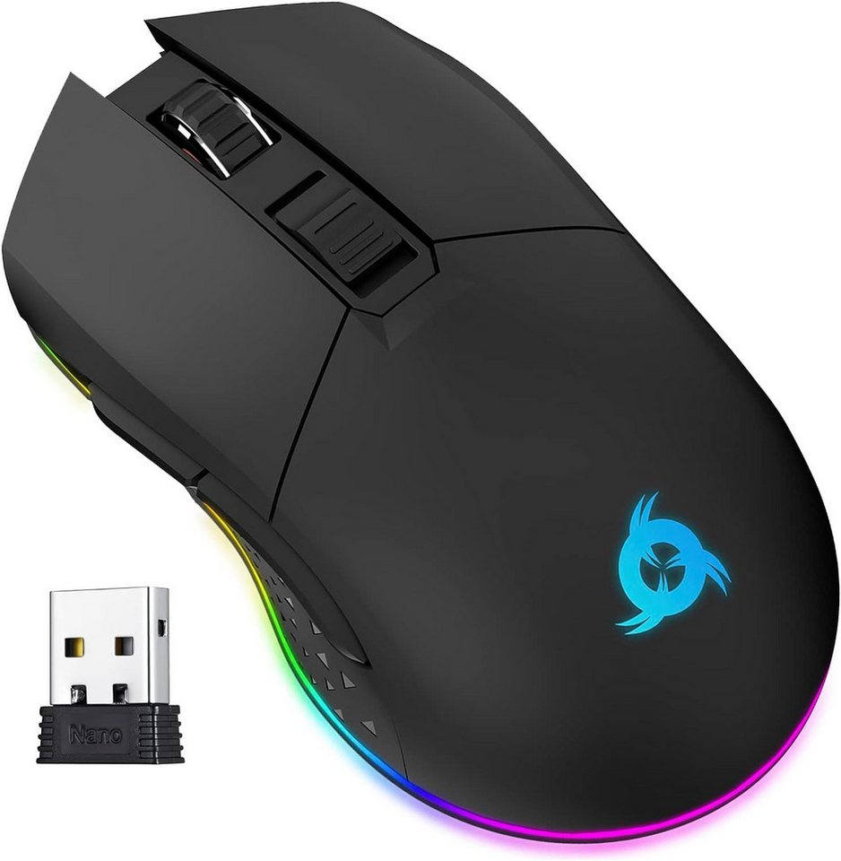 KLIM Mäuse (Funk, 10000 dpi, Kabellose RGB-Gaming-Maus präziser Sensor 10.000 DPI wiederaufladbar) von KLIM