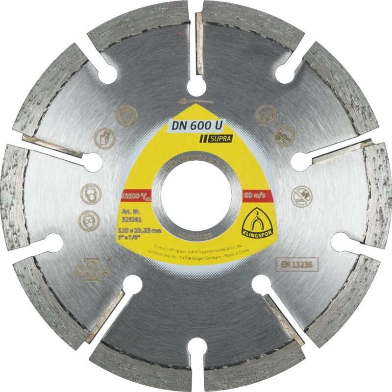 Diamant-Fugenfräser DN 600 U für Winkelschleifer für Estrich, Putz, Gasbeton 115 x 8 x 22,23 mm von KLINGSPOR Schleifsysteme