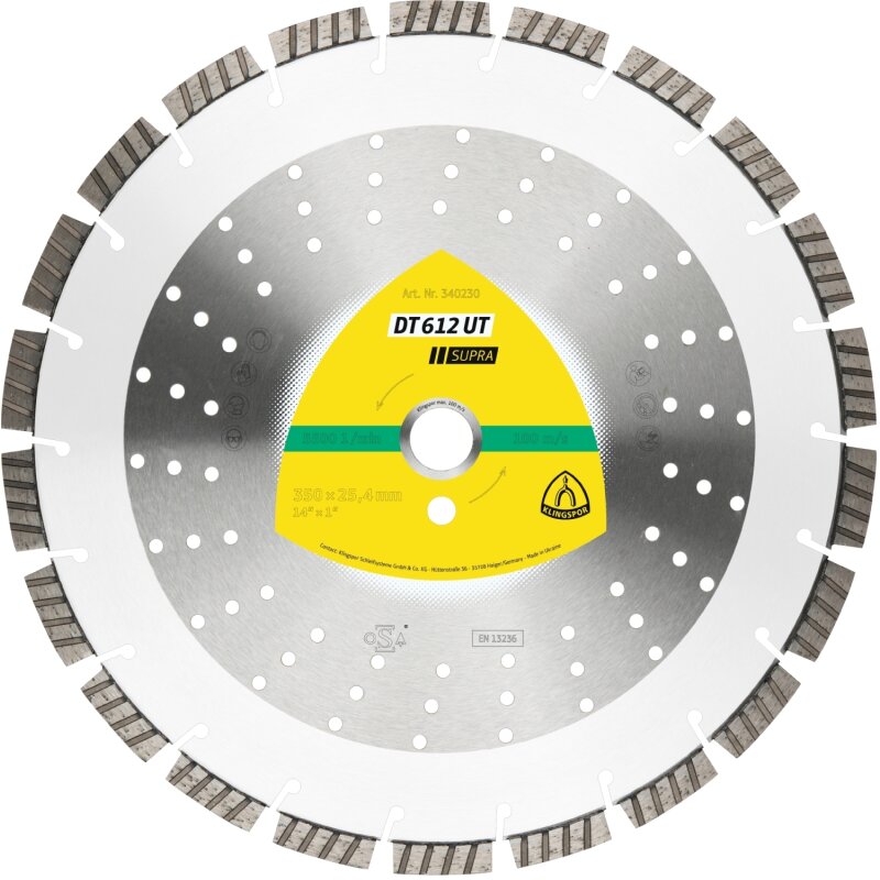 Diamantgroßtrennscheibe DT 612 UT Supra für Beton Baustellenmaterial Turboverzahnung 300 x 2,8 x 25,4 mm von KLINGSPOR Schleifsysteme