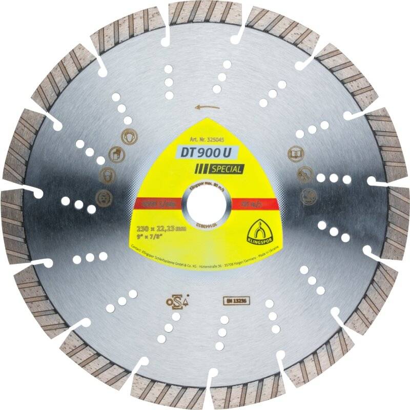 Diamanttrennscheibe DT 900 U Special für Beton universal Kalksandstein Turboverzahnung 230 x 2,6 x 22,23 mm von KLINGSPOR Schleifsysteme