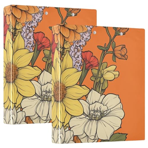 KLL 3,8 cm Ordner mit 3 Ringen, mit Innentaschen, 1/2er-Pack, Büroordner, Hardcover, Blumen, Dahlie, Gladiolen, Orange von KLL