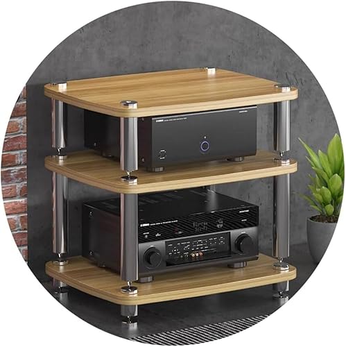 1/2/3/4-lagig HIFI Audioschrank HIFI-Standard Plattenspieler MDF-Ständer Audiorregal mit stoßdämpfenden Füßen Endverstärkerregal Geräteschrank (Größe: 60 * 48 * 57 cm (3 Schichten), Farbe: Holzfarbe von KLYDBMYT