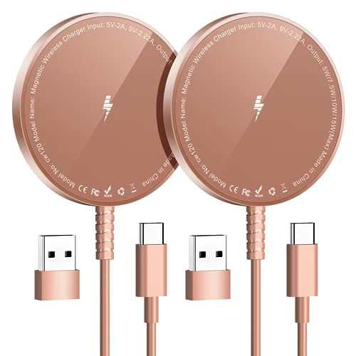 Mag-Safe Ladegerät für iPhone Ladestation: Magnet Wireless Charger Induktive Kabelloses Ladepad Kompatibel mit iPhone 16 15 14 13 12 und Air-Pods 3 2 Pro (Ohne Netzteil, 2 Stück Rose Gold) von KLiHD