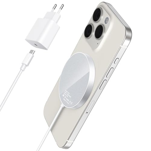 Magnet Ladegerät Wireless Charger Ladestation für iPhone: kabellos Induktive Ladepad Kompatibel mit iPhone 15 14 13 12 und Air-Pods 3 2 Pro mit 20W Adapter von KLiHD