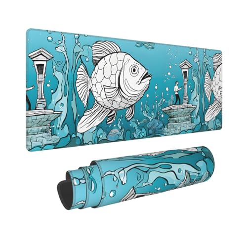 KMNHBGF Großes Mauspad, wasserdicht, rutschfeste Gummiunterseite, Bürodekoration, Mauspad für Damen und Herren, Laptop, Computer, 30,5 x 80,9 cm – Big Fish von KMNHBGF