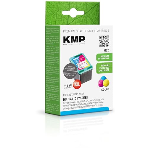 KMP Tintenpatrone passend für HP 343 (C8766EE) 3-farbig - H26 - für Deskjet 460c 460cb 460wbt 5740 5745 5940 6520 6540 6540d 6620 6840 9800 98... etc. von KMP know how in modern printing