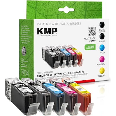 KMP Tintenpatronen Multipack ersetzt Canon CLI-551BK/C/M/Y XL + PGI-550PGBK XL von KMP