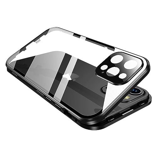 KMXDD 360° Ganzkörper-Hülle, kompatibel mit iPhone 16, transparente Hülle mit Schloss und Displayschutz, Kameraschutz, transparent, doppelseitig, Glas, magnetisch, Aluminiumlegierung, Bumper-Hülle, von KMXDD