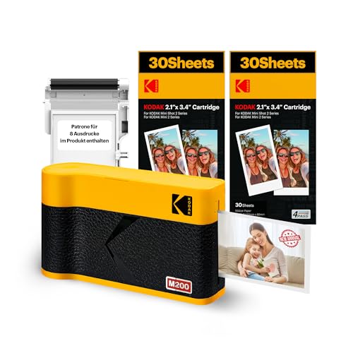 KODAK Mini 2 ERA 4PASS Mobiler Fotodrucker (5,3x8,6cm) (Gelb, Fotodrucker + Paket met 68 Blatts) von KODAK