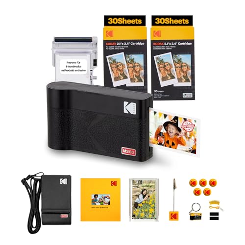 KODAK Mini 2 ERA 4PASS Mobiler Fotodrucker (5,3x8,6cm) Gift Paket + 8 Blatt im Lieferumfang enthalten + 60-Blatt-Patrone, Schwarz von KODAK