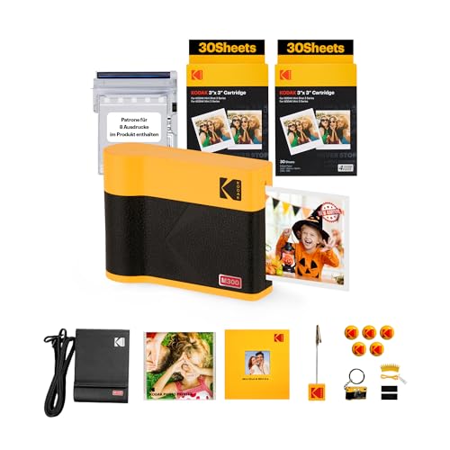 KODAK Mini 3 ERA 4PASS Mobiler Fotodrucker (7,6x7,6cm) Fotodrucker + Gift Paket + 8 Blatt im Lieferumfang enthalten + 60-Blatt-Patrone, Gelb von KODAK