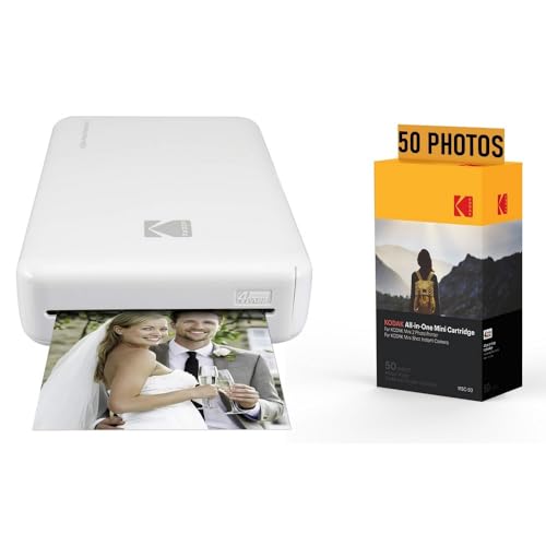 KODAK Pack Fotodrucker PM220 und Kartusche MSC50 – Fotos 5,4 x 8,6 cm, WiFi, kompatibel mit iOS und Android – Weiß von KODAK