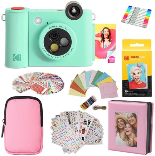 KODAK Smile+ 2-in-1 Digitale Sofortbildkamera & Fotodrucker Geschenkpaket + Tasche + Zink 20 Blatt + Album + Sticker & Marker - Grün von KODAK