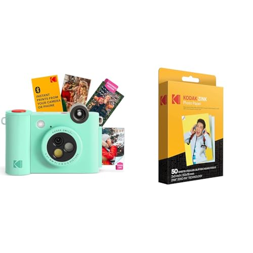 KODAK Smile+ 2-in-1-Digitalkamera für Sofortdruck und kabelloser Bluetooth-Fotodrucker + KODAK 2 x 3 Zoll Premium-Fotopapier (50 Blatt) von KODAK