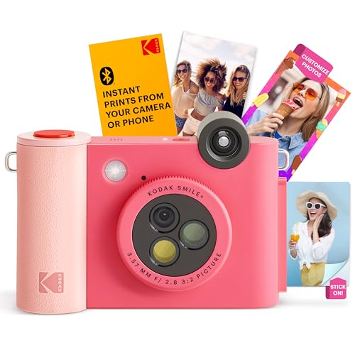 KODAK Smile+ kabellose Digitale Sofortbildkamera mit effektveränderndem Objektiv, 2x3-Zoll Zink-Fotodrucken mit Selbstklebender Rückseite, kompatibel mit iOS- und Android-Geräten – Fuchsie von KODAK