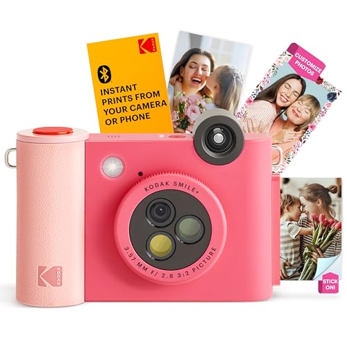 KODAK Smile+ kabellose Digitale Sofortbildkamera mit effektveränderndem Objektiv, 2x3-Zoll Zink-Fotodrucken mit Selbstklebender Rückseite, kompatibel mit iOS- und Android-Geräten – Fuchsie von KODAK