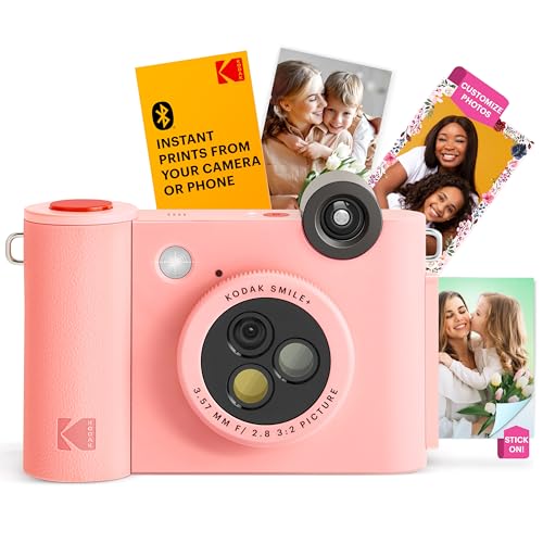 KODAK Smile+ 2-in-1 Digitale Sofortbildkamera & kabelloser Bluetooth-Fotodrucker - 10MP, Spezialeffekt-Drehobjektiv, Zink 2x3” Klebefotos, Drucken über Fun-App von Smart Devices - Rosa KODAK Smile+ 2-in-1 Digitale Sofortbildkamera & kabelloser Bluetooth-Fotodrucker - 10MP, Spezialeffekt-Drehobjektiv, Zink 2x3” Klebefotos, Drucken über Fun-App von Smart Devices - Rosa von KODAK