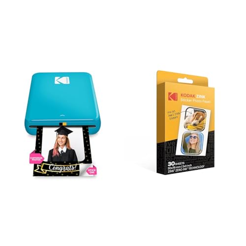 KODAK Step Instant Fotodrucker mit Bluetooth/NFC & 5,1 x 7,6 cm Premium Zink vorgeschnittenes Aufkleber Fotopapier (30 Blatt) kompatibel Step Drucker, Weiß, RODZ2X330C von KODAK