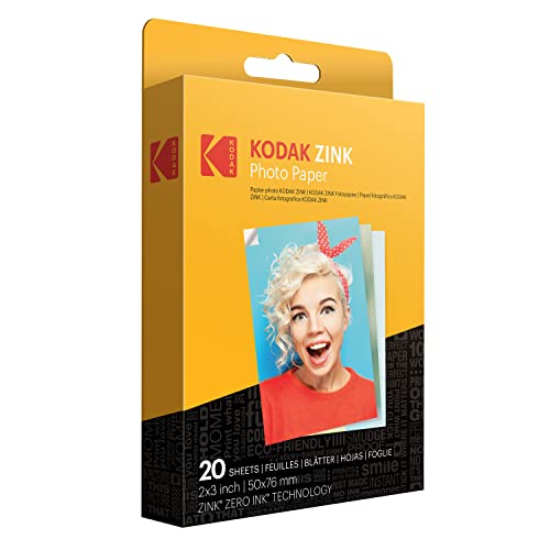 Kodak 2" x3 Premium Zink Fotopapier (20 Blatt) Kompatibel mit Kodak PRINTOMATIC-, Kodak Smile- und Step-Kameras und -Drucker, 20 Stück (1er Pack) von KODAK