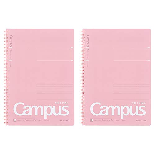 KOKUYO Campus SU-S111BT-P Notizbuch mit weichem Ring, Semi-B5, B 6 mm, gepunktet, 34 Linien, 40 Blatt, Rosa, 2 Stück von KOKUYO