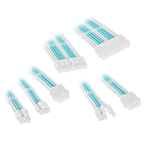 KOLINK Sechs Kabelverlängerungssätze Sleeved Cable Kit - Enthält 24-polige 4+4 polige 8 polige und 6+2-polige Pc Kabel - Pcie Kabel Funktioniert mit PCIe 5.0 (Brillantweiß/Pulverblau) von KOLINK