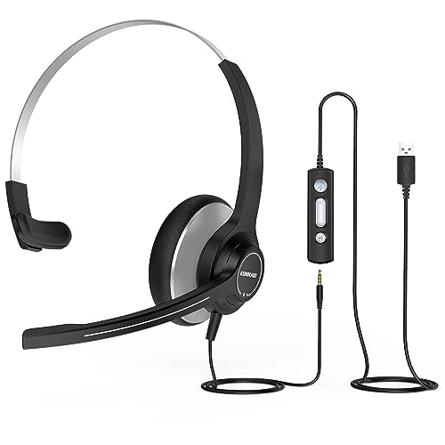 KONNAO USB-Headset mit Mikrofon für PC, 3,5 mm/Typ C kabelgebundenes Computer-Headset mit Noise Cancelling Mikrofon, Stereo-Kopfhörer mit Mikrofon, In-Line-Bedienelemente, Arbeits-Headset für Skype von KONNAO