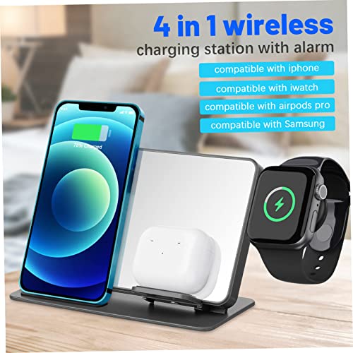 KONTONTY 4 1 Wireless Charging Station Mit LED Digitaluhr Und Temperaturanzeige Schnelles Kabelloses Ladegerät Für Uhr Und Weitere Geräte Multifunktionale Ladestation Für von KONTONTY