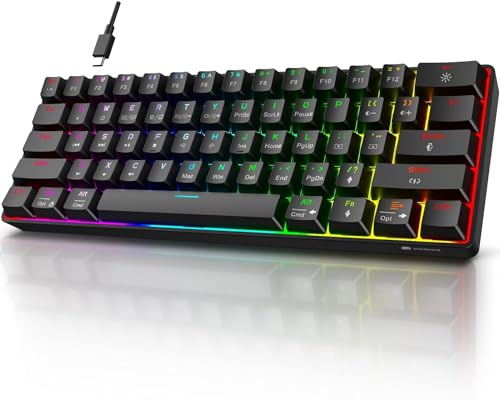 KOORUI 60% Gaming-Tastaturen, 61 Tasten kabelgebundene ultrakompakte mechanische Tastatur 26 RGB Hintergrundbeleuchtung mit rotem Schalter Mini-Tastaturen für Windows MacOS Linux von KOORUI