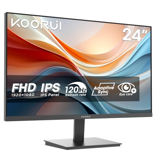 KOORUI E2411H 24 Zoll Monitor, FHD 1920 x 1080 120Hz PC Monitor, Adaptive Sync HDMI 1.4, IPS Eye Care Bildschirm, -5° bis 15° neigbar, VESA 100 x 100mm von KOORUI