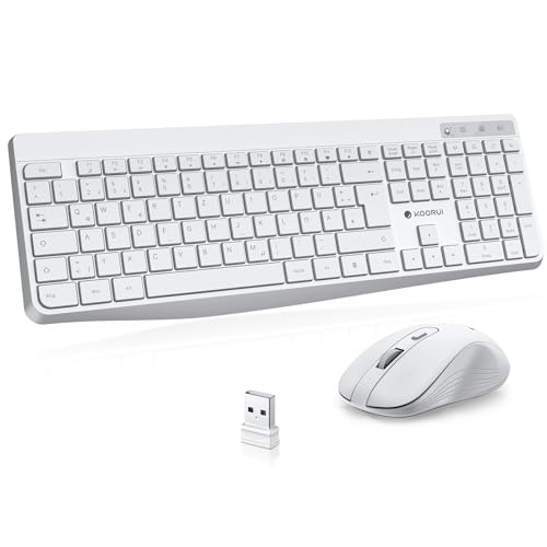 KOORUI Tastatur und Maus Kabellos, Leise Maus Tastatur Set Deutsches Layout QWERTZ mit 12 Funktionstasten 2.4 GHz Tastatur Maus Set für Windows, MacOS, Linux-Weiß (Batterie Nicht Enthalten) von KOORUI