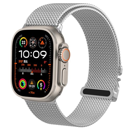 KOQQQ Original Milanese Armband (2024) Kompatibel mit Apple Watch Armband 46mm 49mm 45mm 44mm, Milanese Mesh Loop Metall band für Ultra 2/Ultra, iWatch Serie 10/9/8/7/6/5/4 für Herren Damen von KOQQQ