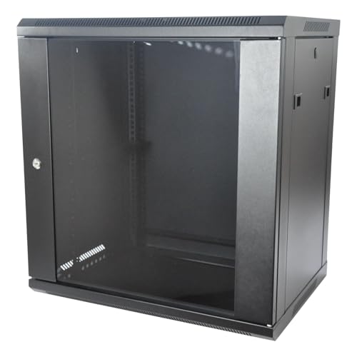 Koscom Connect Netzwerkschrank 12 HE I Serverschrank 19 Zoll I Wandmontage 600 x 450 x 640 mm I voll montiert I Server Gehäuse mit abschließbarer Glastür I Traglast 60 kg I Schwarz von KOSCOM CONNECT