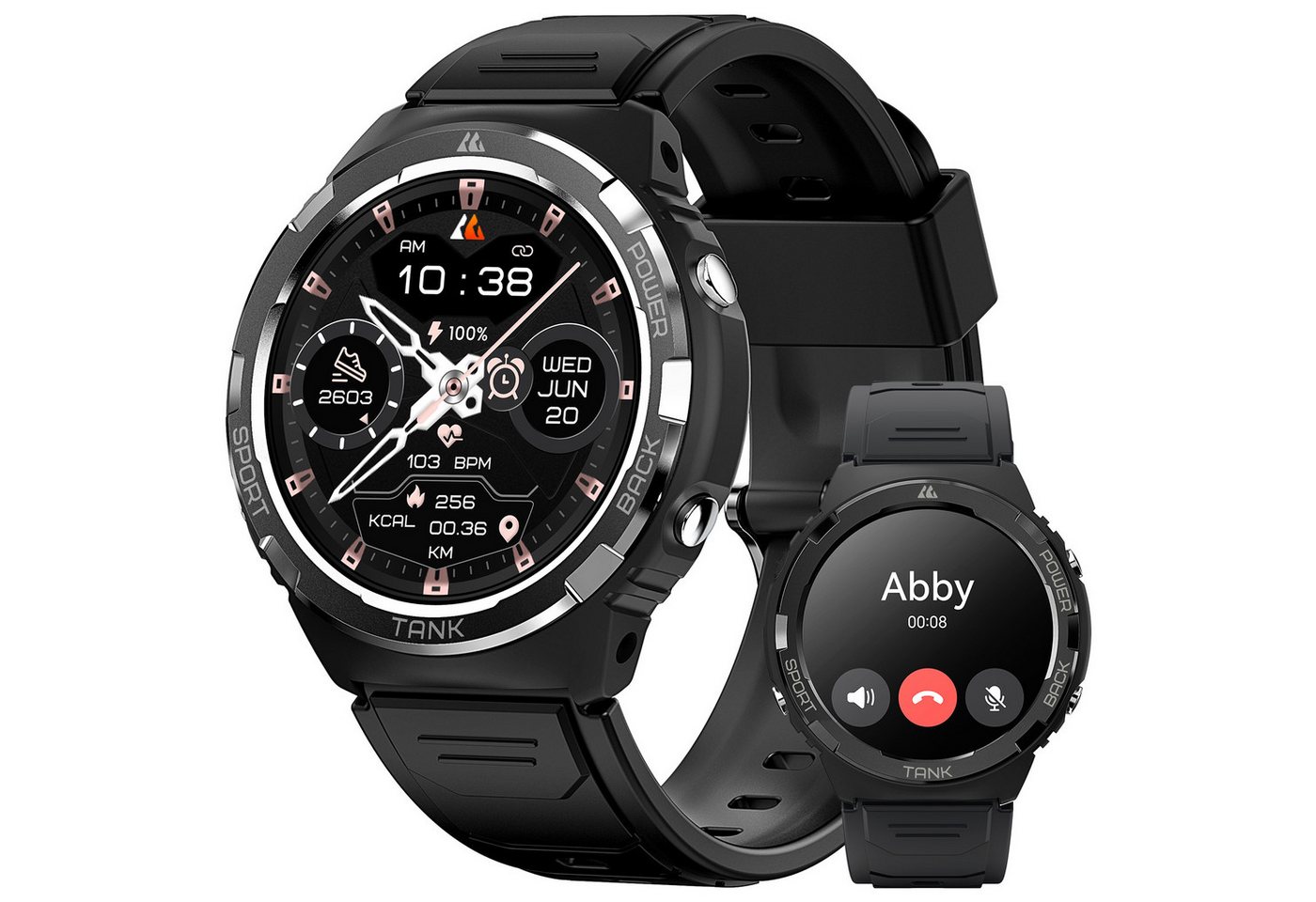 KOSPET Robuste Militär-Smartwatch für Android und iOS, 50 Meter wasserdicht Smartwatch (3,3 cm/1,3 Zoll), großer Akku mit 60 Tagen Standby, Bluetooth-Anrufe, für Herren von KOSPET