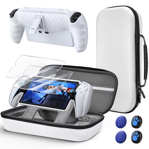 KOVA Schutztasche für Playstation Portal Remote Player, TPU weiche Schutzhülle mit Ständer, 2*gehärteter Schutzfolien, 4*Daumengriffe, Tragetasche Zubehör Reisespeicher für PS Portal Konsole (Weiß) von KOVA