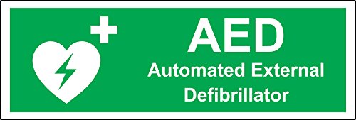 AED Automated External Defibrillator Sicherheitsschild – Selbstklebender Aufkleber, 300 mm x 100 mm von KPCM Display ltd