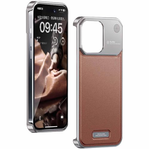 KPMWPRMG Schutzhülle für iPhone 15 Pro Max/15 Pro/15, kompatibel mit MagSafe-Aluminium-Metall, rahmenlos, luxuriös, elegante Lederrückseite, Wärmeableitung, kratzfest, schlanke Aromatherapie-Hülle von KPMWPRMG