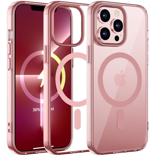 KPPIT Magnetisch für iPhone 13 Pro Max Hülle Kompatibel mit MagSafe, Handyhülle iPhone 13 Pro Max [Stoßfest Kratzfeste Schutzhülle],Transparent Hülle iPhone 13 Pro Max case,Rosa von KPPIT