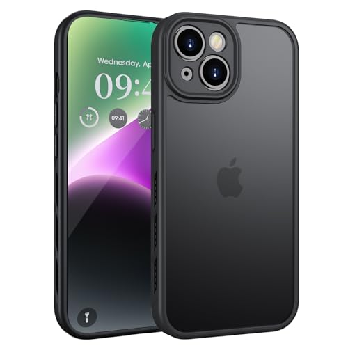 KPPIT Hülle für iPhone 14 Hülle,Wärmeableitung Vollständiger Kameraschutz Handyhülle iPhone 14 Stoßfest Kratzfest Schutzhülle,Transluzente Matt Rückseite iPhone 14 case 6,1 Zoll, Schwarz von KPPIT