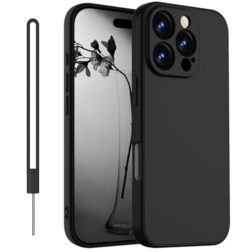 KPPIT Hülle für iPhone 16 Pro Max Hülle Silikon mit Lanyard, Handyhülle für iPhone 16 Pro Max Ultra Dünn mit Microfiber, Kratzfeste und stoßfeste Schutzhülle für iPhone 16 Pro Max Case 6.9'' Schwarz von KPPIT