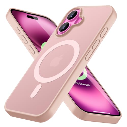 KPPIT Ultra Dünn für iPhone 16 Hülle,kompatibel mit MagSafe,Transluzente Matt Rückseite,Stoßfester militärnorm SchutzHülle, Magnetische Handyhülle für iPhone 16 case,Rosa von KPPIT