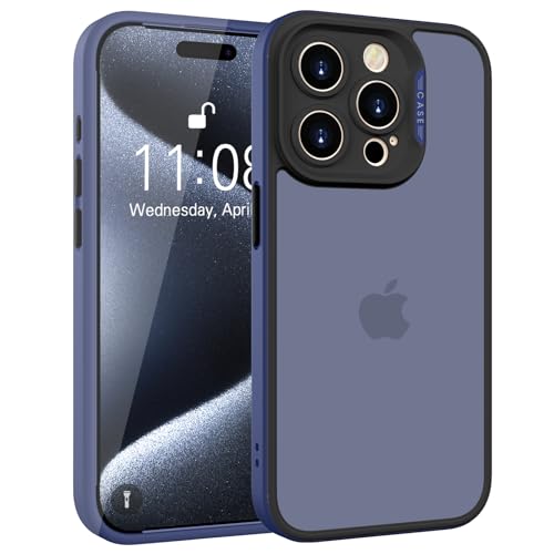 KPPIT für iPhone 15 Pro Hülle,Militärnorm Schutz Handyhülle iPhone 15 Pro,[Premium Silikon] Vollständiger Kameraschutz,Anti-Kratzer Transparent Rückseite Schutzhülle iPhone 15 Pro case,Dunkelblau von KPPIT