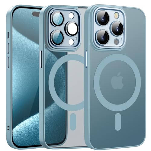 KPPIT hülle für iPhone 15 Pro Hülle 6.1 Zoll,Kompatibel mit MagSafe,[Transluzente Matte Schutzhülle] Vollständiger Kameraschutz Stoßfeste Kratzfeste Handyhülle für iPhone 15 Pro case (Yuanfeng Blau) von KPPIT