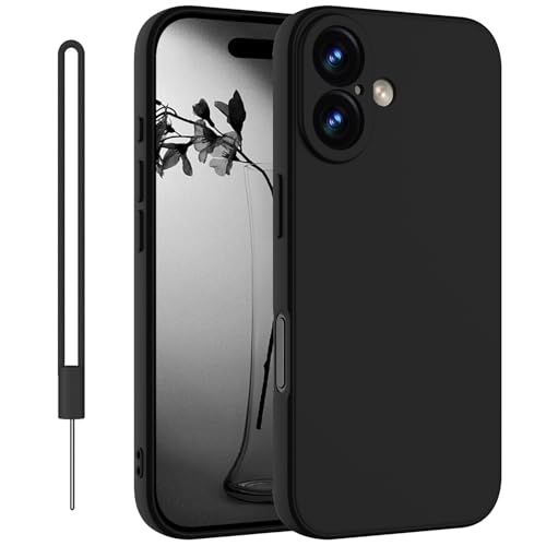 KPPIT Hülle für iPhone 16 Hülle Silikon mit Lanyard, Handyhülle für iPhone 16 Ultra Dünn mit Microfiber, Kratzfeste und stoßfeste Schutzhülle für iPhone 16 Case 6.1''(2024) Schwarz von KPPIT