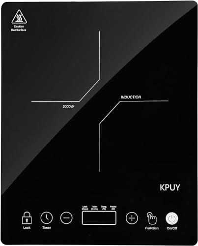 KPUY Kochplatten Portable Induktionskochfeld 2000W, Niedrigleistungs-Dauerheizung - 19 Leistungs- und 21 Temperatureinstellungen - 10-Stunden-Timer - Kindersicherung - Sensor-Touch von KPUY