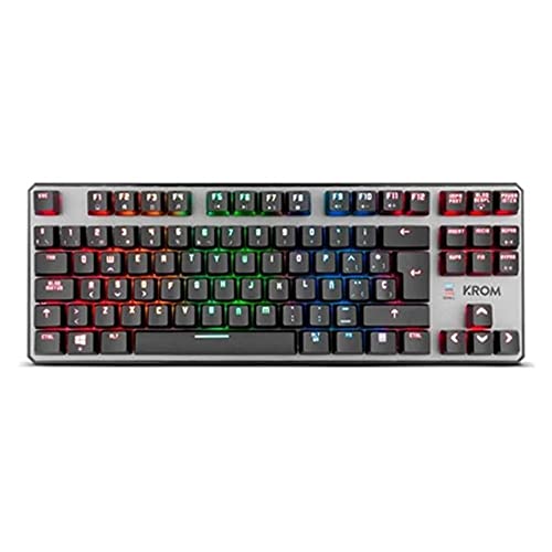 KROM Tastatur Gaming Kernel TKL -NXKROMKRNLTKL- Tastatur mechanische, ohne numerische Tastatur, RGB-LED-Beleuchtung, geräuschlos, Spanisches QWERTY-Layout, Schwarz von KROM