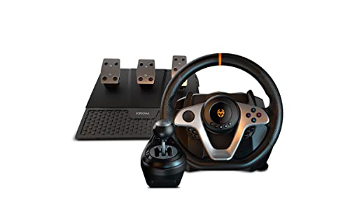 Krom K-WHEEL PRO - NXKROMKWHLPRO - Lenkrad-, Pedal- und Schalthebelset, Lenkradwippen, 3 Empfindlichkeitsmodi, PC, PS3, PS4, XBOX ONE & SWITCH, schwarz von KROM