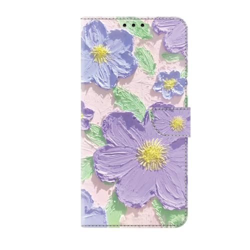 Blumen Lederhülle für Google Pixel 6 Hülle, Flip Wallet Handyhülle Premium Leder Tasche Case Magnetische Klappbare Kartenfächern Schutzhülle für Google Pixel 6, Lila von KRjcsfhy